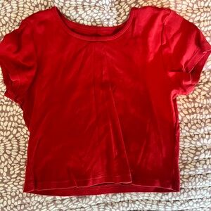 Brandy Melville Red Puff Sleeve Crop Tee
